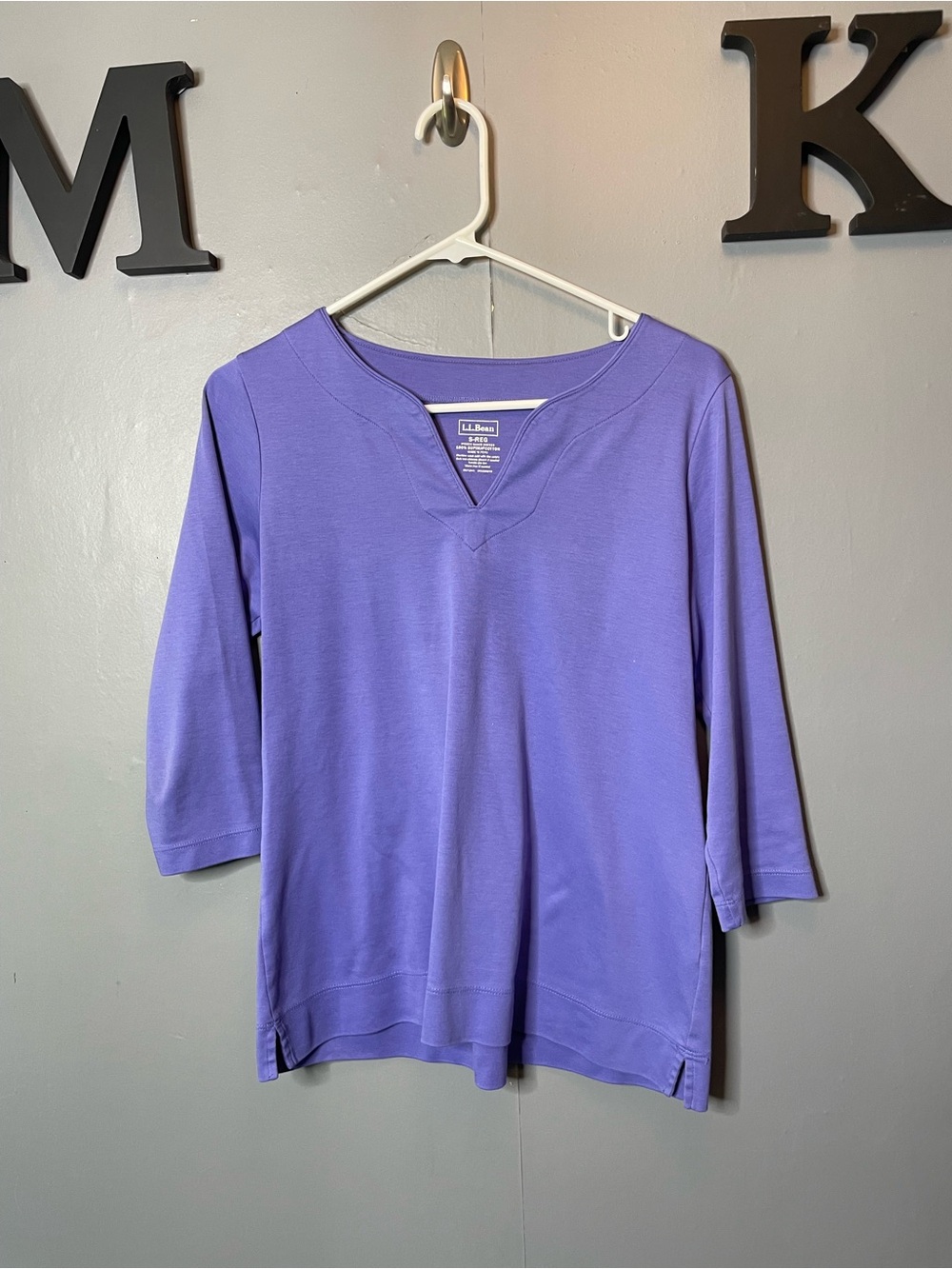 L.L. Bean Women's Supima cotton Lavender V-Notch 3/4 Sleeve Top size small